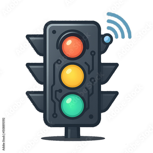 Smart Traffic Light Icon – Futuristic AI-Powered Signal with Sensors (No Background)
