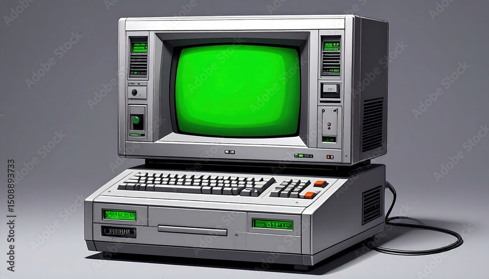 Retro Style Pixelated Computer With Green Screen Retro Style Pixelated Computer With Green Screen