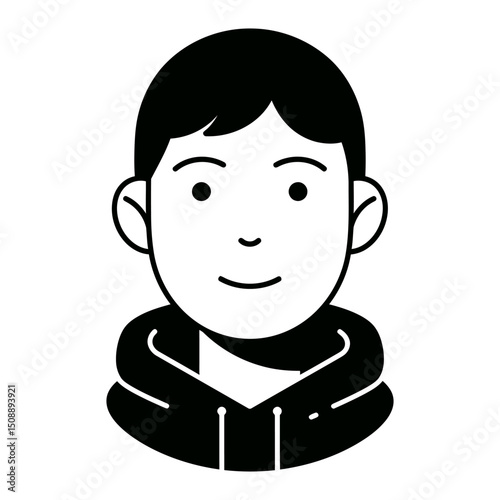 Simple Vector Illustration of a Smiling Boy Wearing a Hoodie