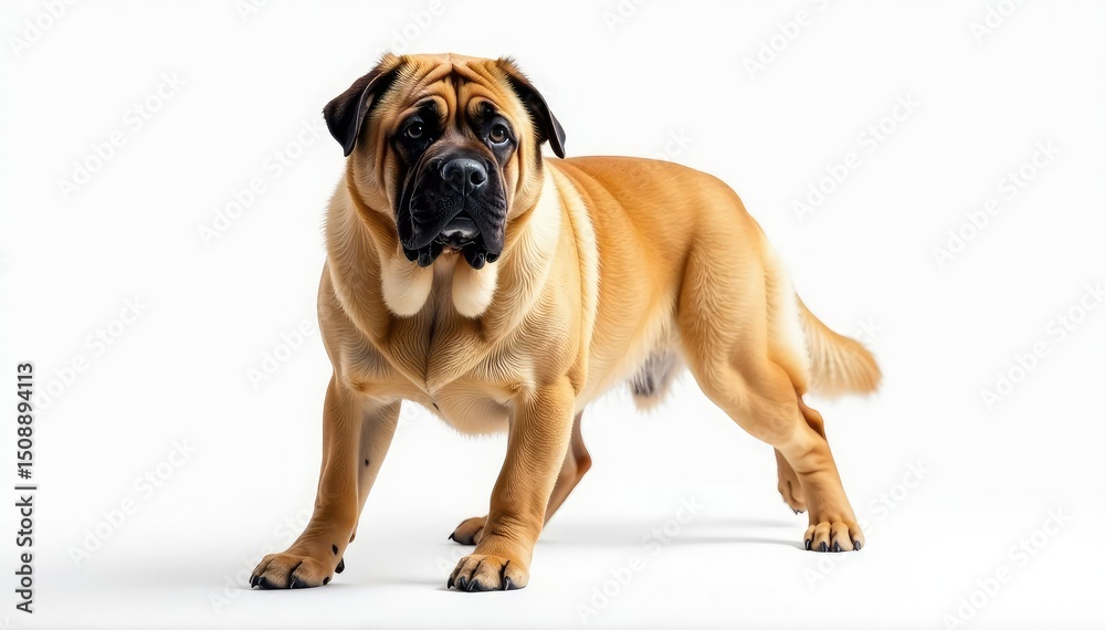 Obraz premium Majestic Mastiff, powerful stance, white background, studio shot, strong, animal