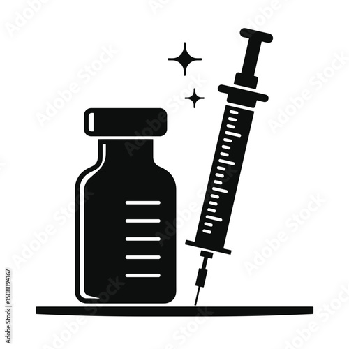 Vaccine vial and syringe with needle for medical use  