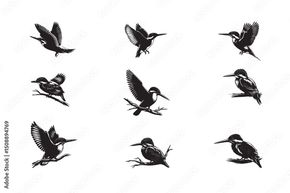 Fototapeta premium Bird Silhouette vector art illustration. black bird vector design.