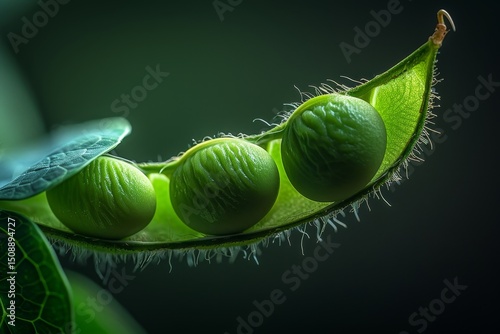 Close-up of vibrant green edamame beans set against a dark, moody background. The contrast enhances their freshness, texture, and natural appeal—perfect for themes of nutrition and plant-based eating.
