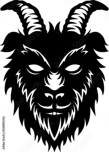A high-impact, black and white line-art illustration of a mythical chimera’s head, combining features of a lion, goat, and dragon. The frontal view and intense expression are highlighted by detailed, 