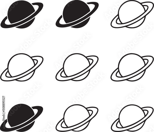 Set of Planet Saturn Icons – Astronomy Vector Illustrations in Various Styles