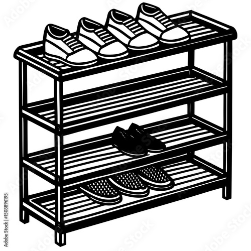 shop shelves sketch vector illustration