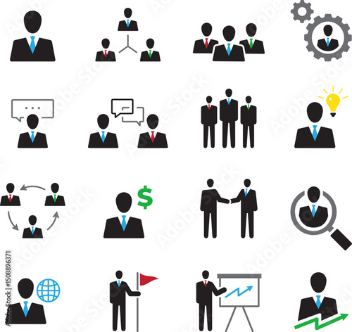 Professional Business People Icons Teamwork, Leadership, and Management