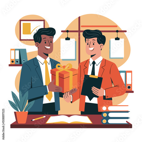 Office Gift Exchange Illustration for Employee Appreciation
