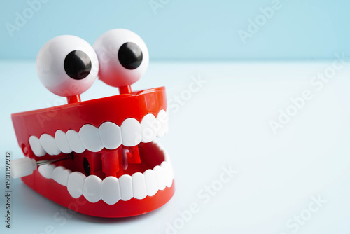 Φωτογραφία Funny red teeth with eye toy denture model for dental health care