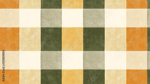 A colorful pattern of green and orange checkered squares