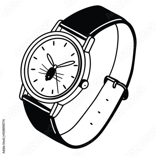 Stylish wristwatch with insect design, png, ai generated
