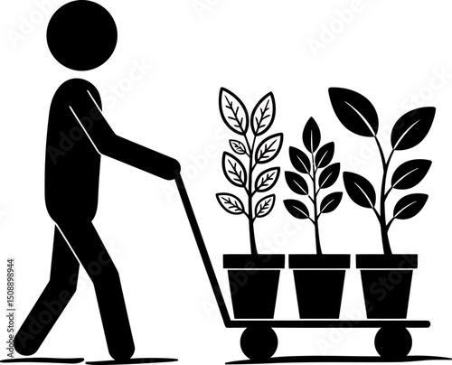 Person Transporting Potted Plants on a Cart Gardening, Botany, and Plant Care