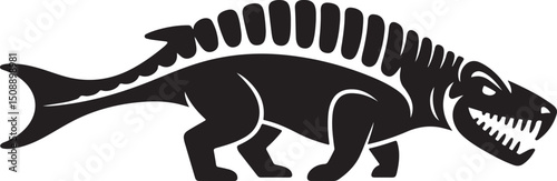 Stylized Black and White Prehistoric Aquatic Reptile Illustration