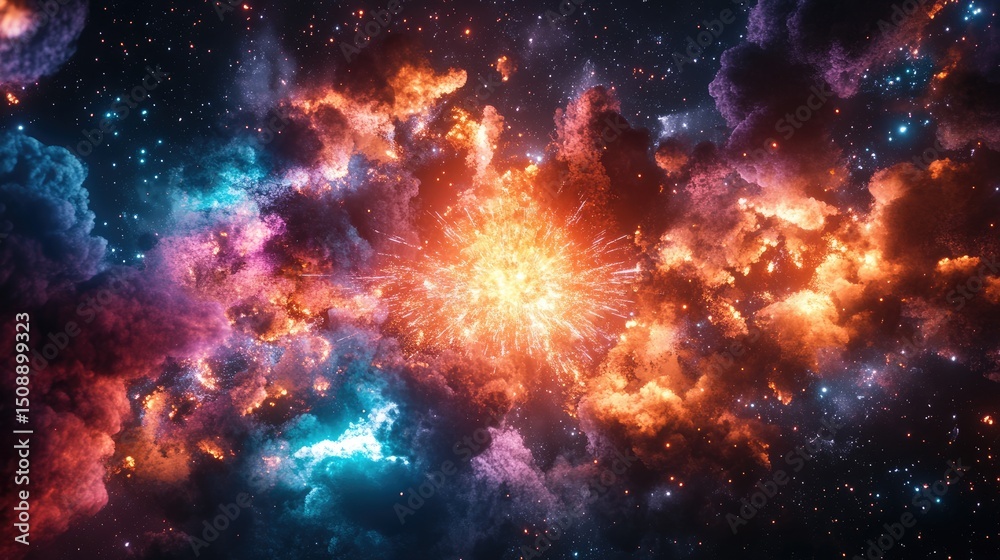 Fototapeta premium Colorful explosions in a night sky