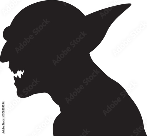 Profile Silhouette of a Fanged Monster with Pointed Ears