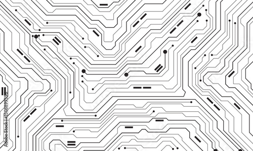 Abstract black circuit board technology connected lines electronics elements computer motherboard chip processor semiconductor digital on white background vector