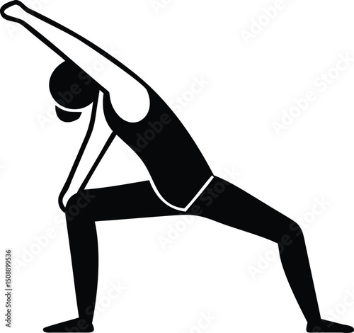 Black silhouette reveals woman performing yoga position with arm raised on transparent backdrop