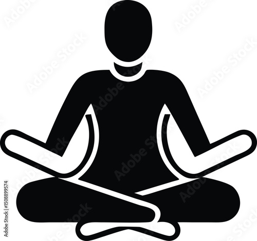 Black silhouette shows an individual sitting in lotus position during meditation for inner peace