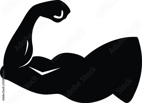 A muscular arm with visible biceps is presented in a black silhouette against white
