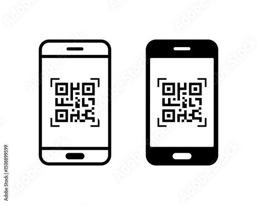 QR code scan icon. Mobile phone scanning QR code vector icon. Phone with a scanner symbol. Vector illustration.