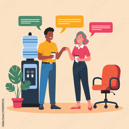 Office Water Cooler Conversation Illustration for Workplace Interaction