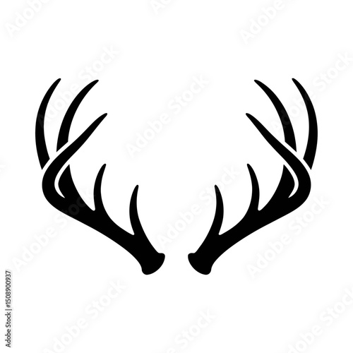 Pair of Deer Antlers Silhouette Vector, Wildlife Horns Clipart, minimalist wildlife design element, nature-inspired graphic for rustic decoration, hunting themes, forest animals, outdoor adventure
