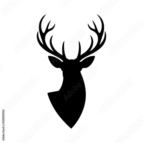 Majestic Deer Head Silhouette Vector with Large Antlers, Wildlife Clipart, nature-inspired graphic for hunting themes, rustic outdoor decoration, forest animal illustration