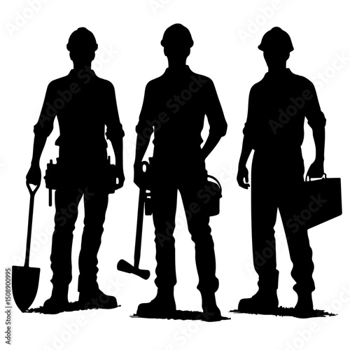 Men Construction Workers Silhouette Set for Craftsmanship Design