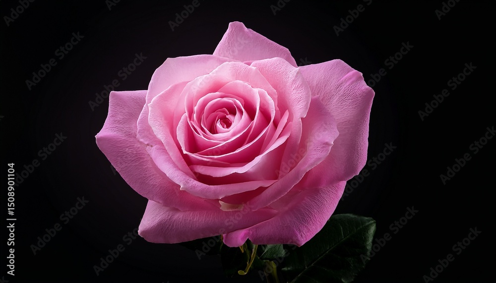 Fototapeta premium a beautiful isolated pink rose flower blossom in full bloom on a black background