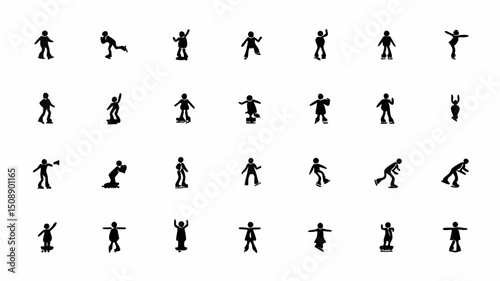Collection of stick figures performing various activities and poses on a white background isolated art |eps vectors