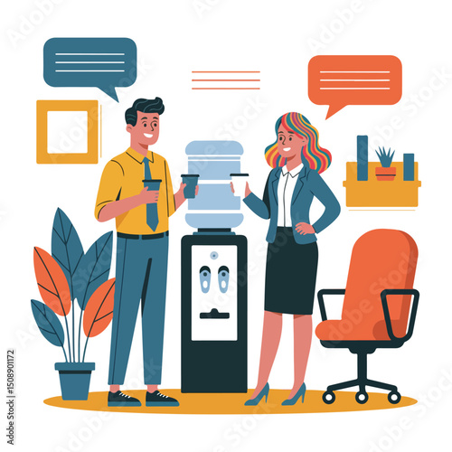 Office Water Cooler Conversation Illustration for Workplace Interaction