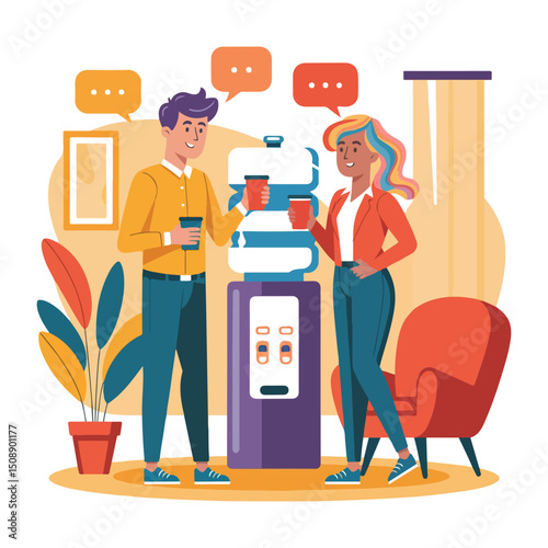 Office Water Cooler Conversation Illustration for Workplace Interaction