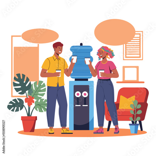 Office Water Cooler Conversation Illustration for Workplace Interaction