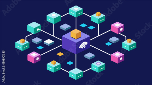 A digital ecosystem with each block representing a unique entity working together to create a secure and efficient platform for data transactions.. Vector illustration