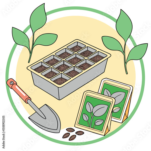 Seed starting kit gardening supplies illustration png ai generated