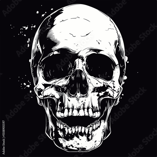 illustration, skull, vector, symbol, design, black, art, head, dead, bone, drawing, graphic, isolated, face, horror, death, halloween, skeleton, vintage, set, emblem, hand drawn, sketch, engraving, 