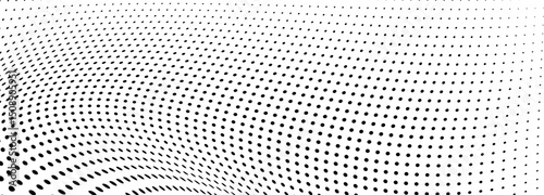 Abstract halftone wave dotted background. Futuristic twisted grunge pattern, dot, circles.  Vector modern optical pop art texture for posters, business cards, cover, labels mock-up, stickers layout