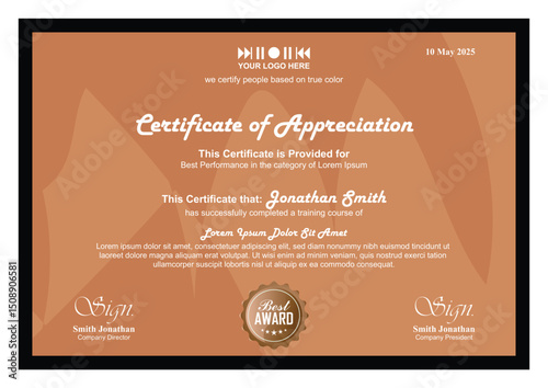 Certificate, Diploma of completion (design template) with Frame, Border, light