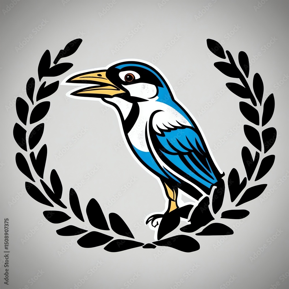 Naklejka premium Majestic Blue Bird with Laurel Wreath