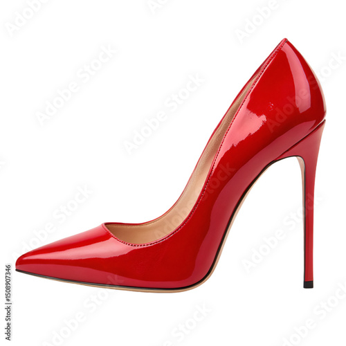 Red women stiletto high heel shoe isolated on white background