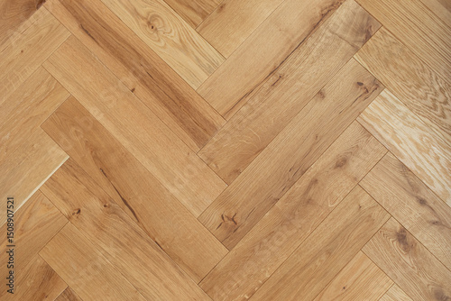 Natural wooden oak parquet flooring background. Rustic floor pattern for interior and indoor home design top view.