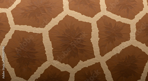 Close-up Texture of Giraffe Skin Brown and Beige Patchwork Pattern