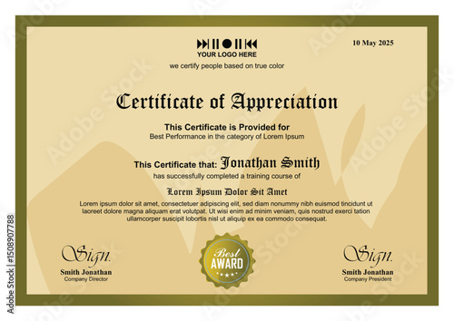Certificate, Diploma of completion (design template, white background) with Frame, Border, light Guilloche pattern