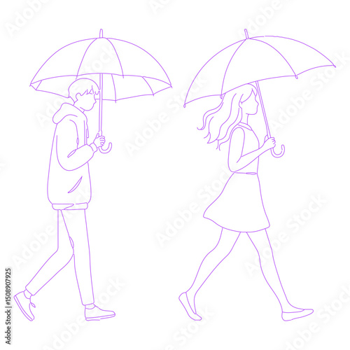 person walking with an umbrella pose lineart illustration