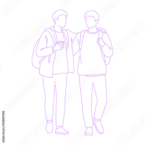 two people walking and talking together pose lineart illustration vol.2