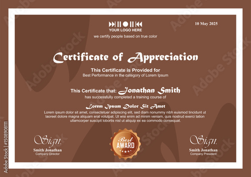 Certificate, Diploma of completion (design template, white background) with Frame, Border, light Guilloche pattern