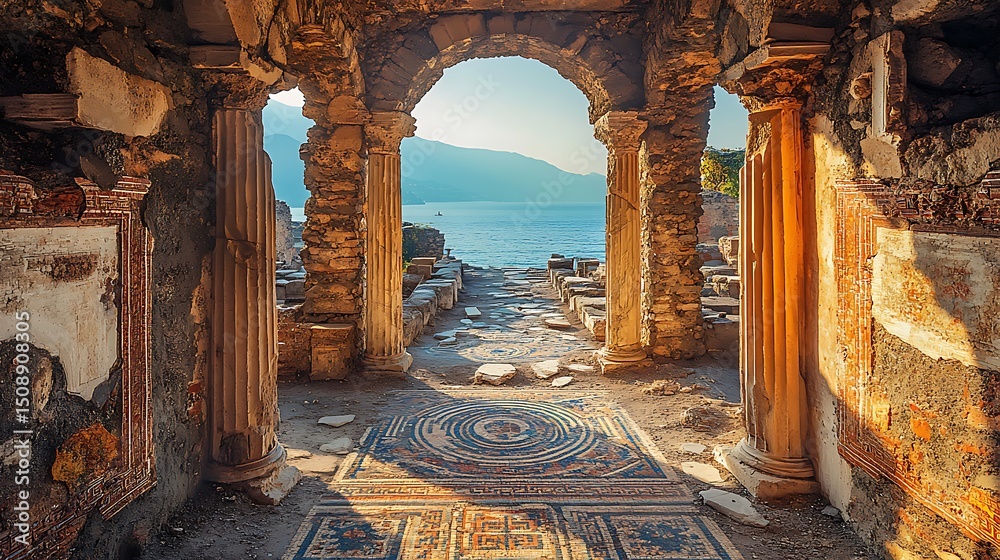 Obraz premium Magnificent Greek Library Ruins With Tall Columns high resolution image