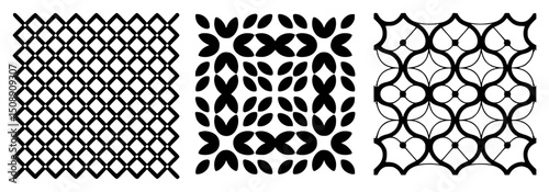 Three black and white ornamental pattern designs