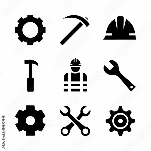 Construction Tools Vector Icon Set.