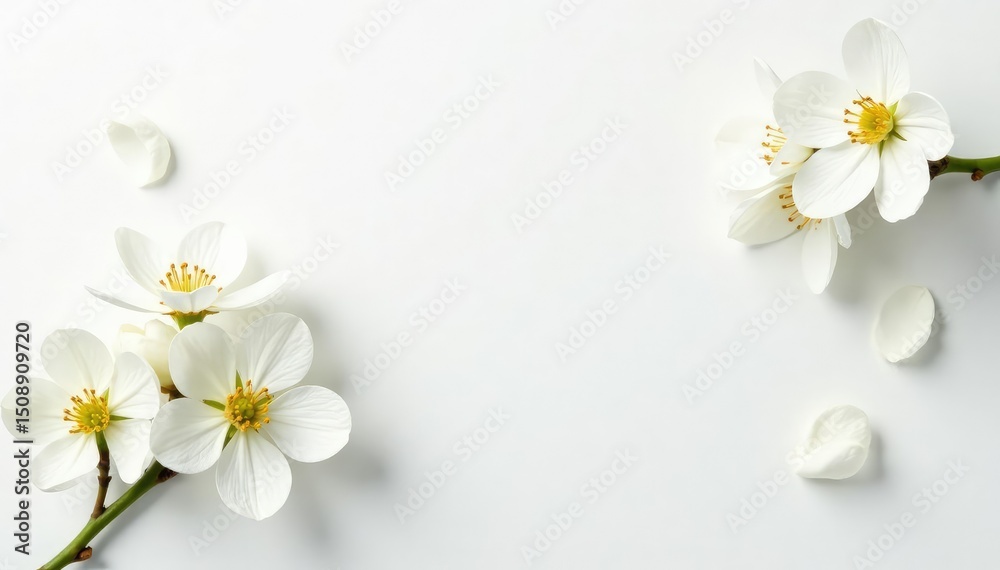 Obraz premium Delicate white flower blossoms on pure white backdrop, flora, calm, high-key